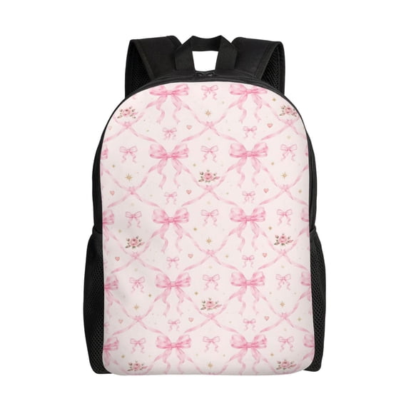 Pink Bow Floral Backpack Full Front Print Travel Laptop Bag for Men and Women