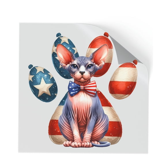 Patriotic Sphynx 4th of July Independence Paws Cutout Transfer Sticker Cat Lover Kitten Owner Gifts Idea Transparent Decal Art Decor - 02010