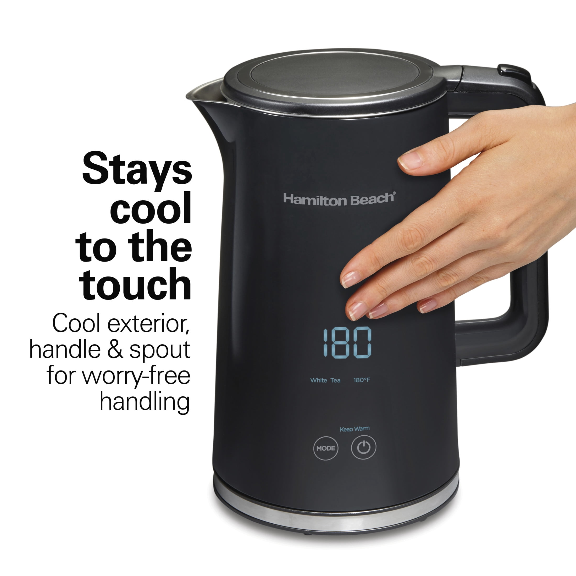 Hamilton Beach Cool-Touch Digital Electric Kettle, Tea & Water Kettle, 1.7L, Black