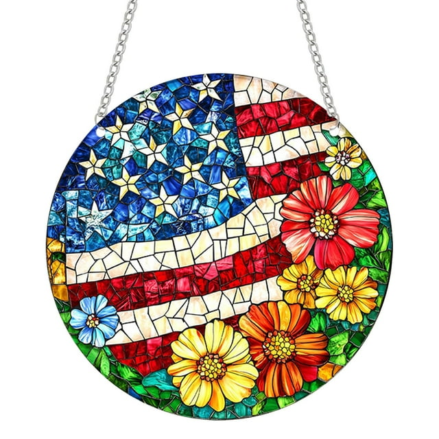 JJKBVCLO Ocean 2D Acrylic Art Stained Window Wall Pendant Round Disc With Chain Pendant Porch Window Decoration