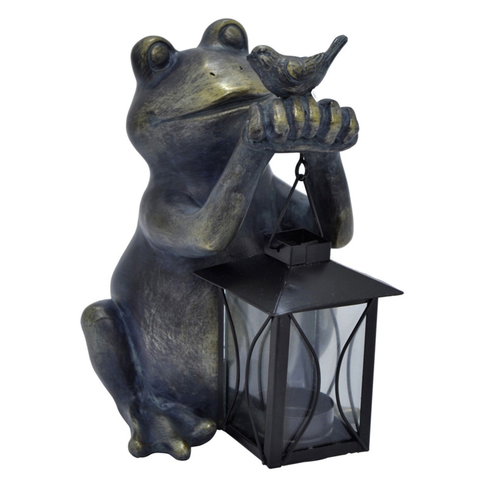 Three Hands Bronze Resin Sitting Frog and Bird Lantern