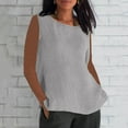 thumbnail image 2 of Cotton Linen Tank Tops for Women Summer Round Neck T Shirts Trendy Sleeveless Basic Tee Loose Fit 2025 Fashion, 2 of 5