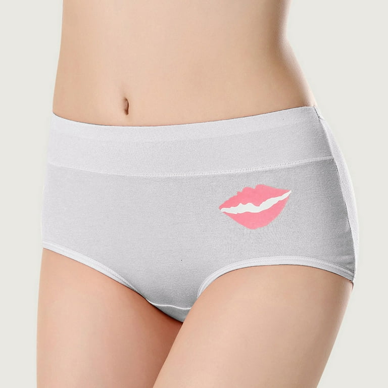 MRULIC intimates for women Women Low Waist Tummy Control Lip Print Panties  Underwear Comfortable Panties White + XL 