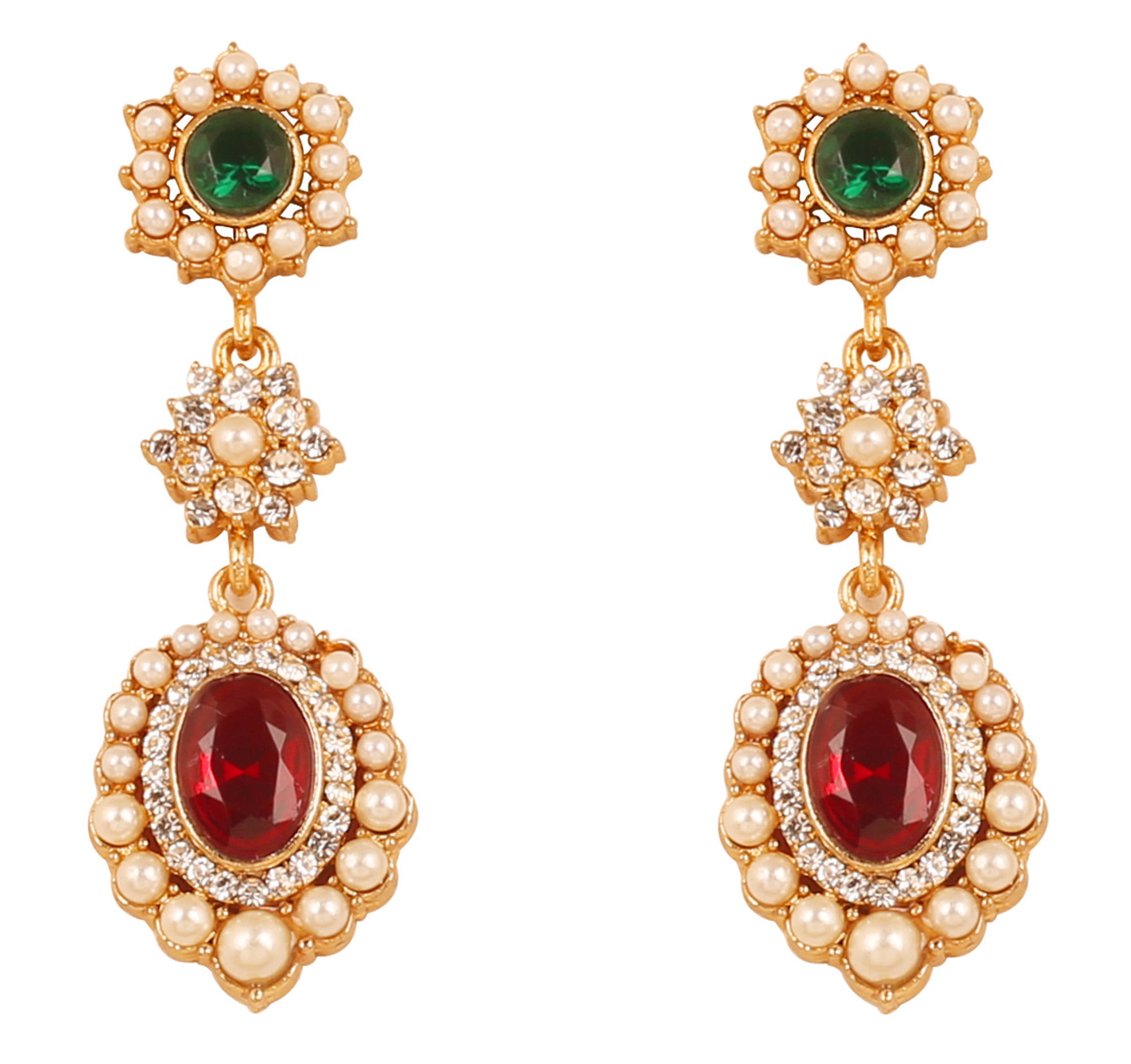 High Quality Gold Plated Cubic Zirconia & Pink Ruby Stones Studded Oval Shape Design Drop Earring For Women|Bollywood Fashion Indian Jewelry