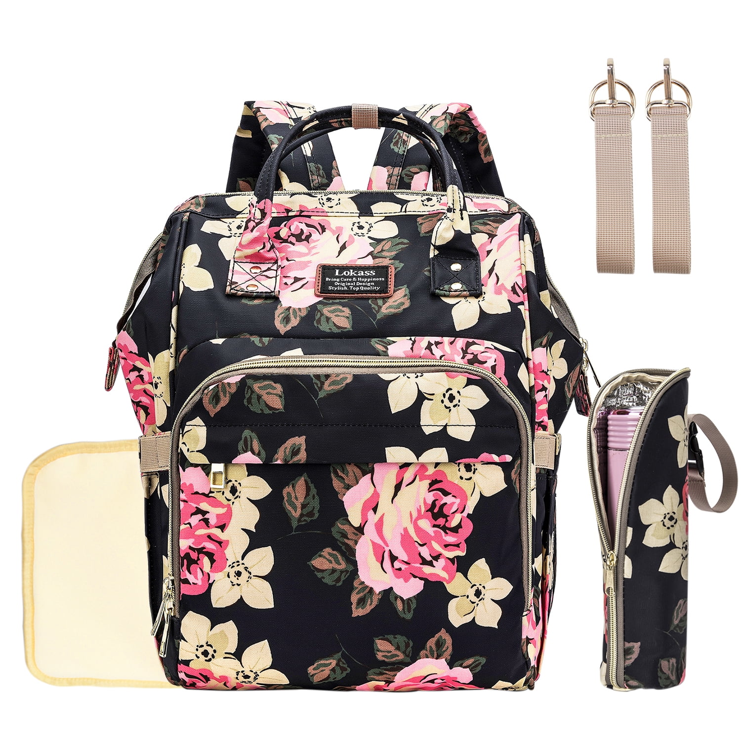 LOKASS Diaper Bag Backpack Floral Baby Bag Water-resistant Baby Nappy ...