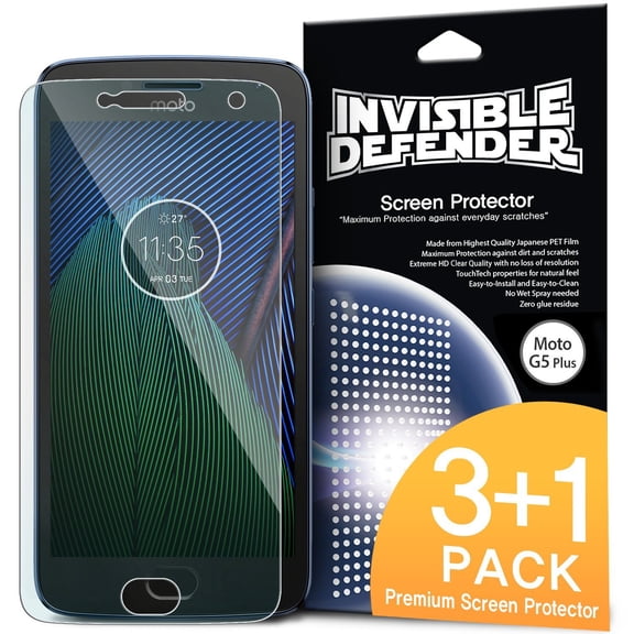 Motorola Moto G5 Plus Screen Protector, Invisible Defender [CLEARNESS][Case Compatible] (HD) Protective Clear Film (4-Pack) for Moto G5 