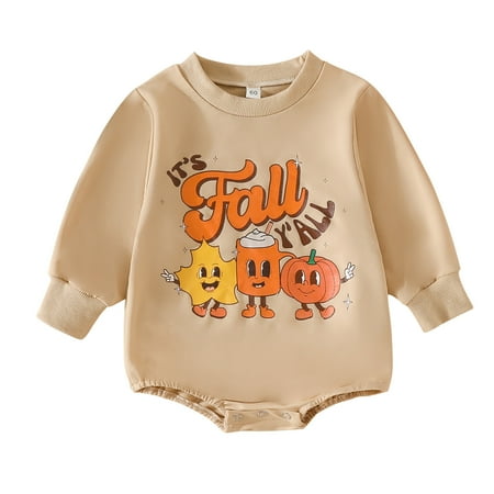 

Yoryorlue Newborn Baby Boy Girl Halloween Pumpkin Print Cute Letter Romper Infant Bodysuit Toddler Sweatshirt Pullover