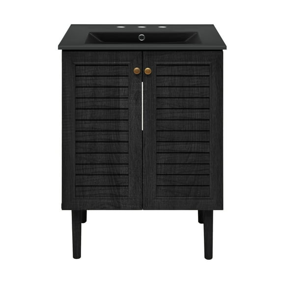 Bron 24" Freestanding Bathroom Vanity in Black Oak with Black 3-Hole Widespread Sink Top