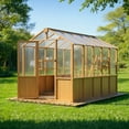 thumbnail image 6 of EASYHAWK 6 ft. x 10 ft. Wood Greenhouse for Outdoors, Polycarbonate Panel Wooden Walk-in Greenhouse Kit and Adjustable Roof Vent Backyard Garden,Patio, 6 of 7