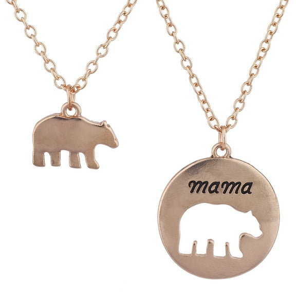 Lux Accessories Rose Gold Tone Mama Bear Mother Daughter Charm Necklace Set 2PC