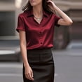 thumbnail image 6 of Liweisiy Women's Stain Silk Blouse Collared Short Sleeve Button Down Shirts Summer Dressy Bussiness Office Tops Wine L, 6 of 6