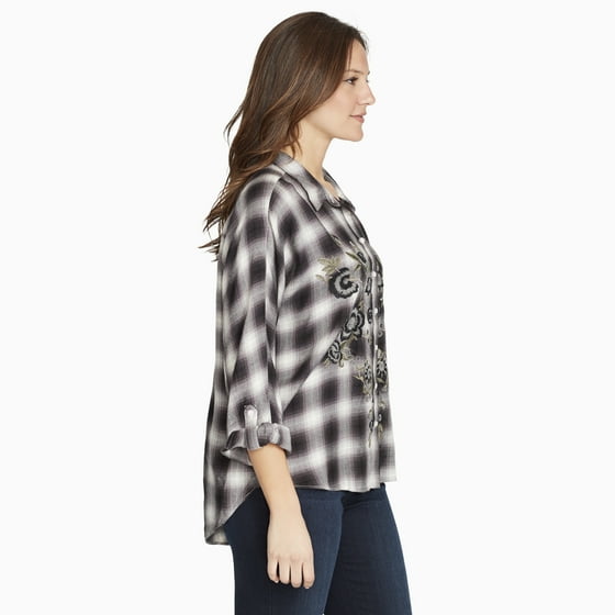 gloria vanderbilt yvette embroidered plaid shir gloria vanderbilt yvette embroidered plaid shir