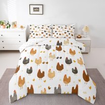Homewish Kids Children Kawaii Chicken Full Size Comforter Sets 3-Piece,Farmhouse Animal Bedding Comforter Set,Cartoon Cute Lightweight Bedding Sets,Ultra Soft Home Decor,Reversible