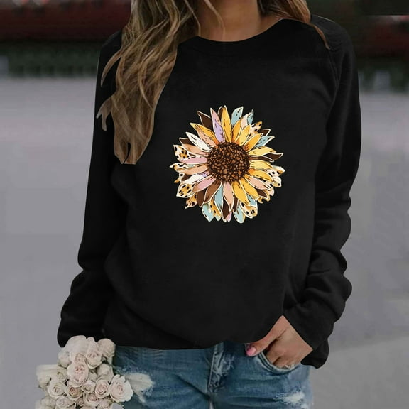 SIYUDAN Women'S Sweatshirt Sweat Shirts Women Long Sleeve Pullover Tops for Women Black Pullover Adult Crewneck for Womens Fall Clothing College Wear