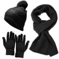 thumbnail image 1 of 3pcs/set Hat Scarf Gloves Winter Warm Beanie Hat Cable Knitted Long Scarf Gloves-YUHAO, 1 of 1