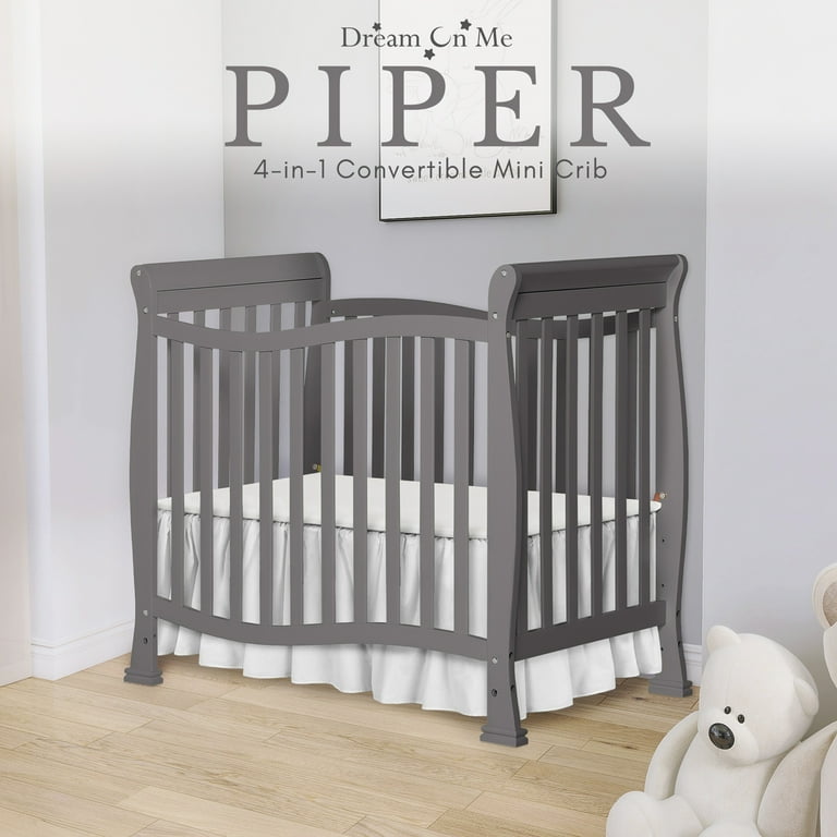 Dream On Me Piper 4 in 1 Convertible Mini Crib in Storm Grey