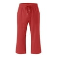 thumbnail image 4 of JTSRKL Capri Pants for Girls Lightweight Casual Kids Teens 2025 Summer Drawstring Elastic High Waist Linen Pant Straight Wide Leg Cropped Trouser with Pockets Red#02 3-4 Years, 4 of 5