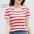 thumbnail image 3 of Women's 100% Cotton Round Neck Striped Short Sleeve T-Shirt, 3 of 3