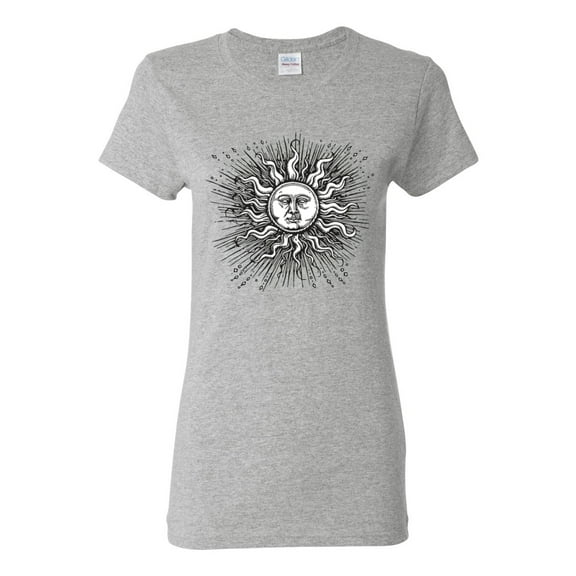 Wild Bobby Radiating Sun Puff Print Fashion Womens Graphic Tee, Heather Grey, XX-Large