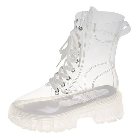 

Bottom Fashion Large Fashion Boots Elevated Lace Up Transparent Matsutake Thick Bottom Jelly Short Boots Cool Boots