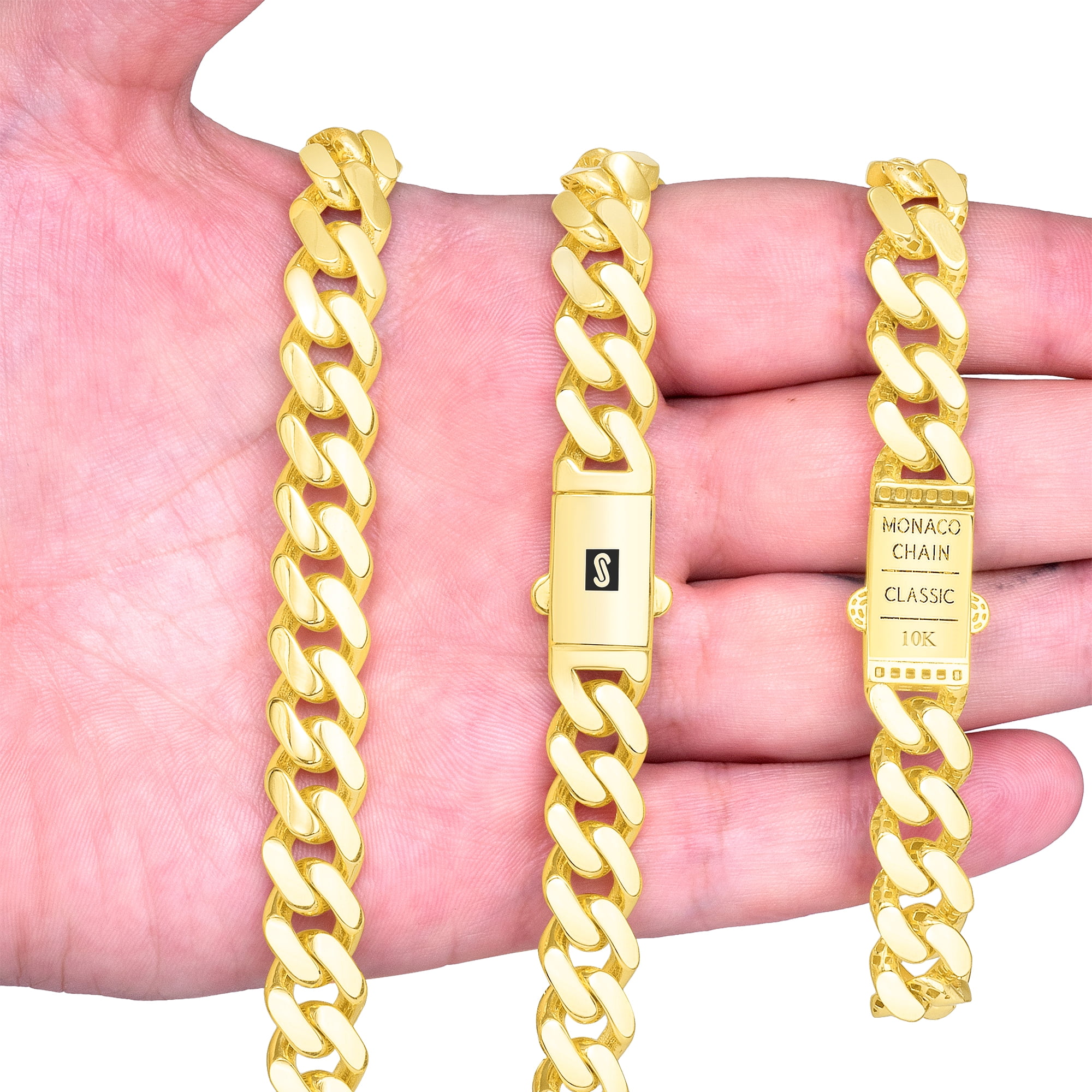 Nuragold 10k Real Yellow Gold Royal Monaco 11mm Miami Cuban Link Bracelet (7"-9") Italian Jewelry for Men & Women