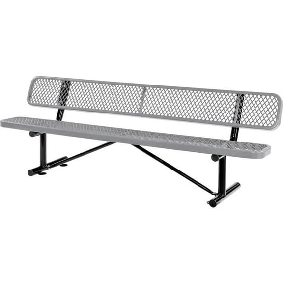 8 ft. Outdoor Steel Bench with Backrest & Expanded Metal - Gray