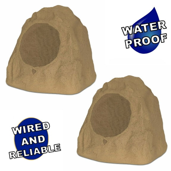 Theater Solutions 2R8S Outdoor Sandstone 8" Rock 2 Speaker Set for Deck Pool Spa Yard Garden