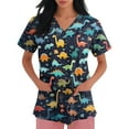 thumbnail image 2 of Scrubs For Women Set, Cute Animal Printed Casual Short Sleeve V Neck Carer Working Uniform Nurse Shirts With Pockets Black Scrubs Sets White Tops Spring 2025 Tops Tank Tops (M, Blue) ZMTing, 2 of 5