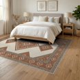 thumbnail image 3 of ODIKA Neutral Boho Interlocking Motif Covering Taupe Border Ivory Beige for Dining Room, Under Table, Office, Non-Slip Chair-Friendly Floor, 3 of 7