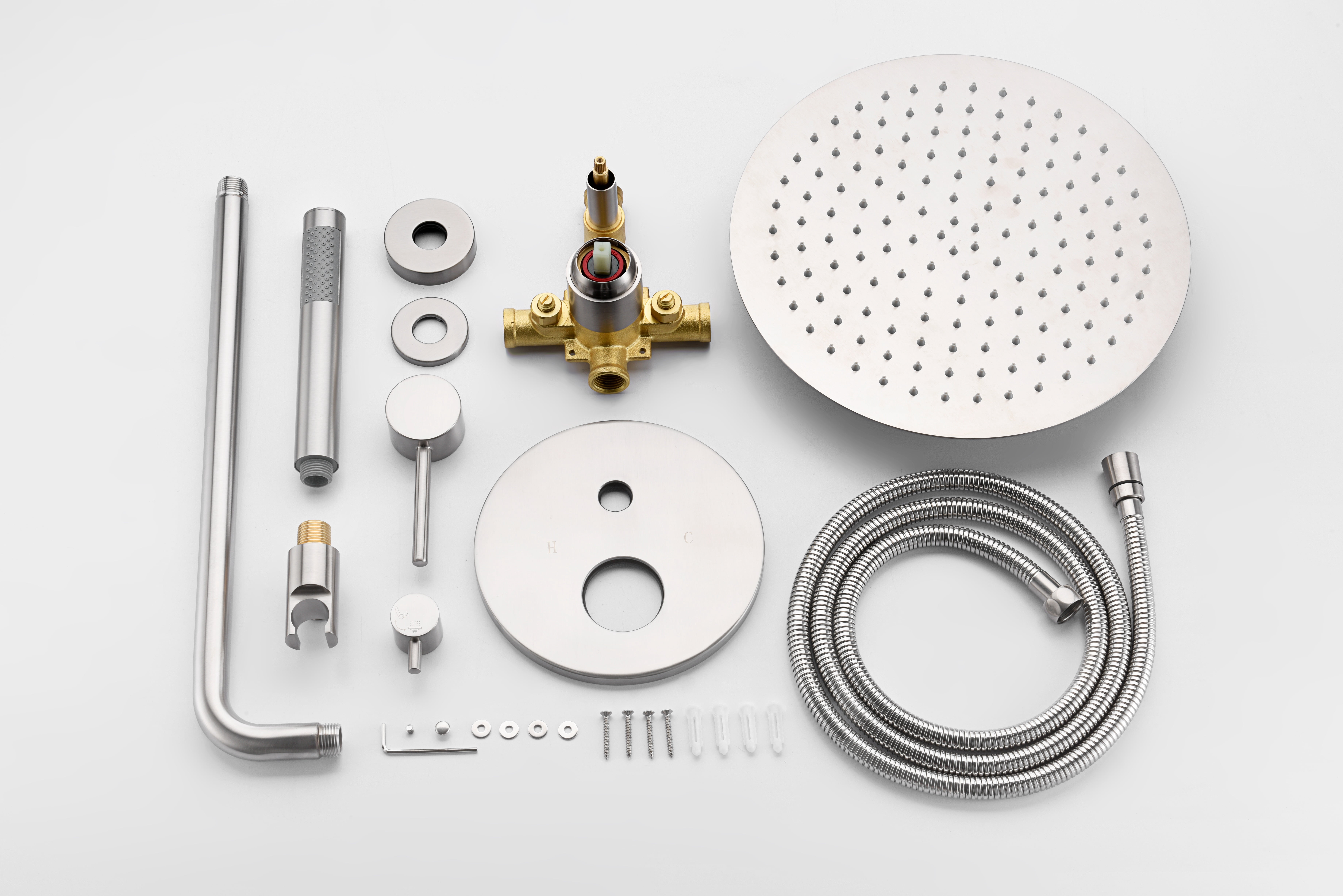 Shower System, Wall Mounted Shower Faucet Set for Bathroom with High Pressure 10" Stainless Steel Rain Shower head Handheld Shower Set, 2 Way Pressure Balance Shower Valve Kit
