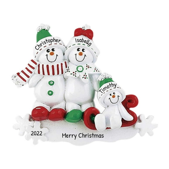 Personalized Family Christmas Ornament 2024 - Snowman Family of 3 2024 Snow Men Ornaments Home Decor