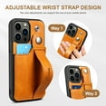 thumbnail image 5 of Feishell for iPhone 13 Pro Wallet Case with Card Credit Slot, Hand Wrist Strap Loop Holder Kickstand, Ring Holder PU Leather Camera Protection Shockproof Solid Color Cover, Khaki, 5 of 9