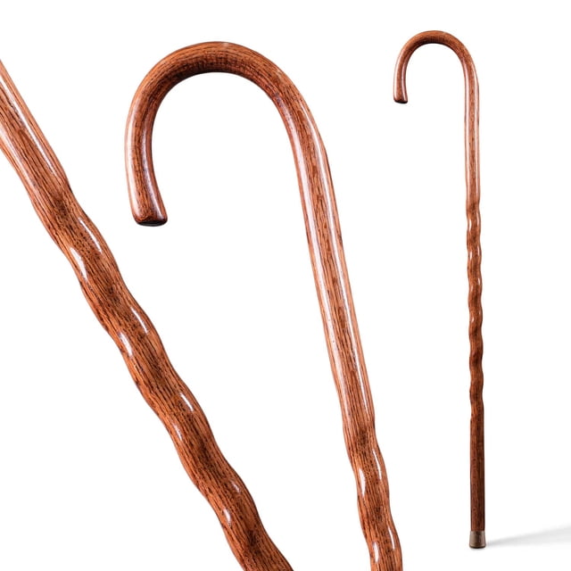 Bastón de madera artesanal Brazos, roble retorcido, mango curvo, para hombre y mujer, hecho en EE. UU., rojo, 94 cm