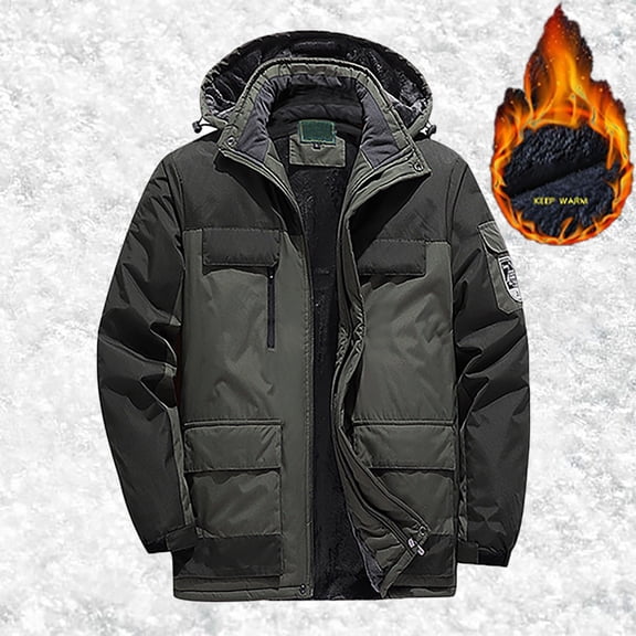 YMNXA Mens Winter Coats With Hood Long Sleeve Color Block Zip Up Plush Thickened Warm Ski Jacket For Outdoor Hiking Army Green 5Xl