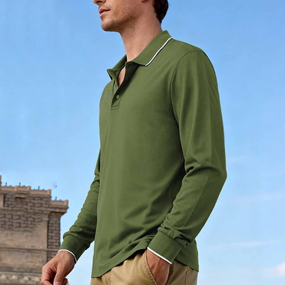 Kakii Men's Polo Shirts Long Sleeve Fleece Lined Button Down Knit Tees Casual Collared Golf Shirt for Men