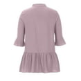 thumbnail image 6 of Dazajoo Women's Plus Size Solid Color T Shirts 2024 Dressy Trendy 3/4 Bell Sleeve Cotton Linen Summer Tops Casual Fashion V Neck Flowy Pleated Hem Blouse Tunic for Women,Pink,XL, 6 of 6