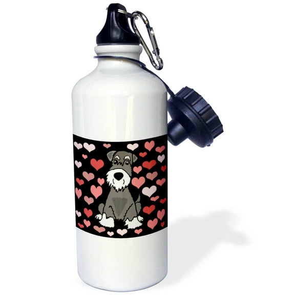 3dRose, Funny Cute Miniature Schnauzer Dog Heart Pattern Abstract Art, Flip Straw 21oz Water Bottle