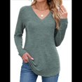thumbnail image 2 of Camisetas de Larga para Mujer, Cuello en V, Suaves, Básicas, Holgadas, Informales, A Verde XXL, 2 of 9