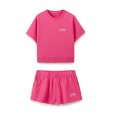 thumbnail image 2 of HH TRAF - Conjunto de pantalones cortos de verano para mujer, camiseta de manga corta de punto con cuello redondo y bolsillos de cintura alta y cintura elástica, color rojo rosa, 2 of 5