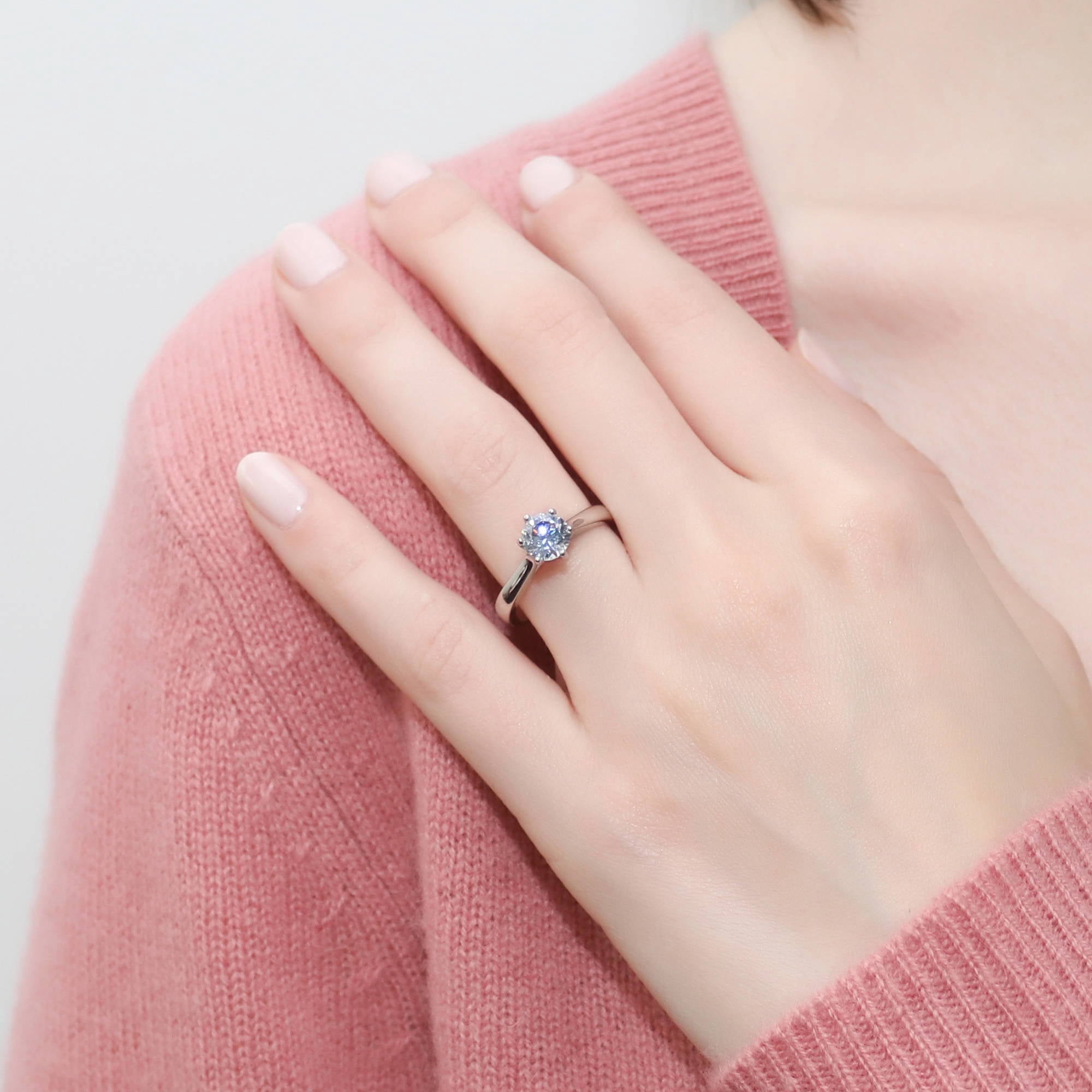 BERRICLE Sterling Silver Solitaire Wedding Engagement Rings 1 Carat Round Cut Cubic Zirconia CZ Ring Set for Women, Rhodium Plated Size 4.5