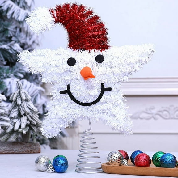 Christmas Tree Topper Star Snowman with Warm White 20 LED Lights, Xmas Tree Topper Star for Holiday Seasonal Decor, Battery Required Outdoor Indoor