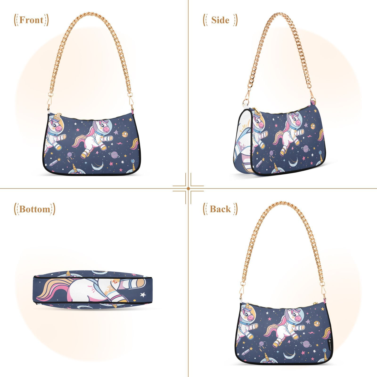 Unicorns Astronaut PlanetsWomen Small Shoulder Bag Crossbody Tote Hobo Bags Purse Clutch Handbags with Chain Strap for Women