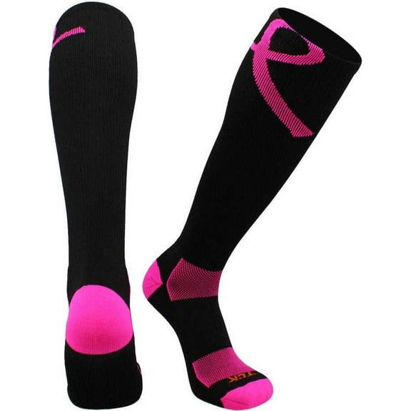TCK Aware Breast Cancer Ribbon Knee High Socks - Black Pink