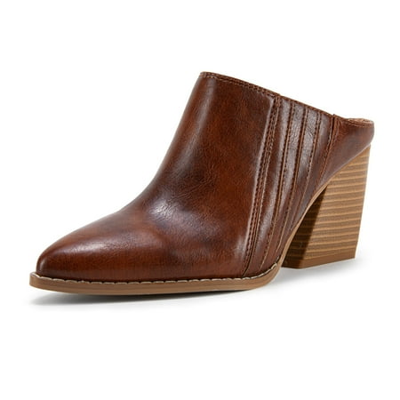 

Dellytop Womens Pointed Toe Backless Mules Shoes Slip On Stacked Chunky Heel Western Boots