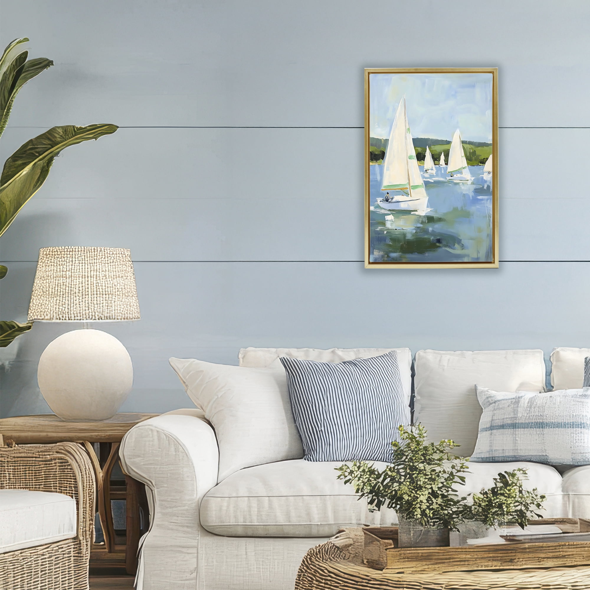 Stupell Industries Boat Race Regatta Gold Framed Floater Canvas Wall Art, design by Petal Prints Design