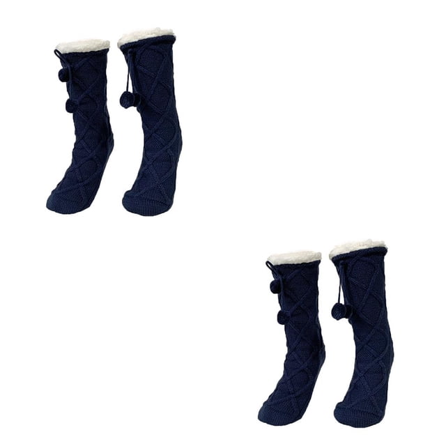 Minnieouse Calcetines tipo pantufla gruesos, antideslizantes, hilo transpirable, tela multicapa, textura , calcetín alto borroso con pompón Armada 2Conjunto