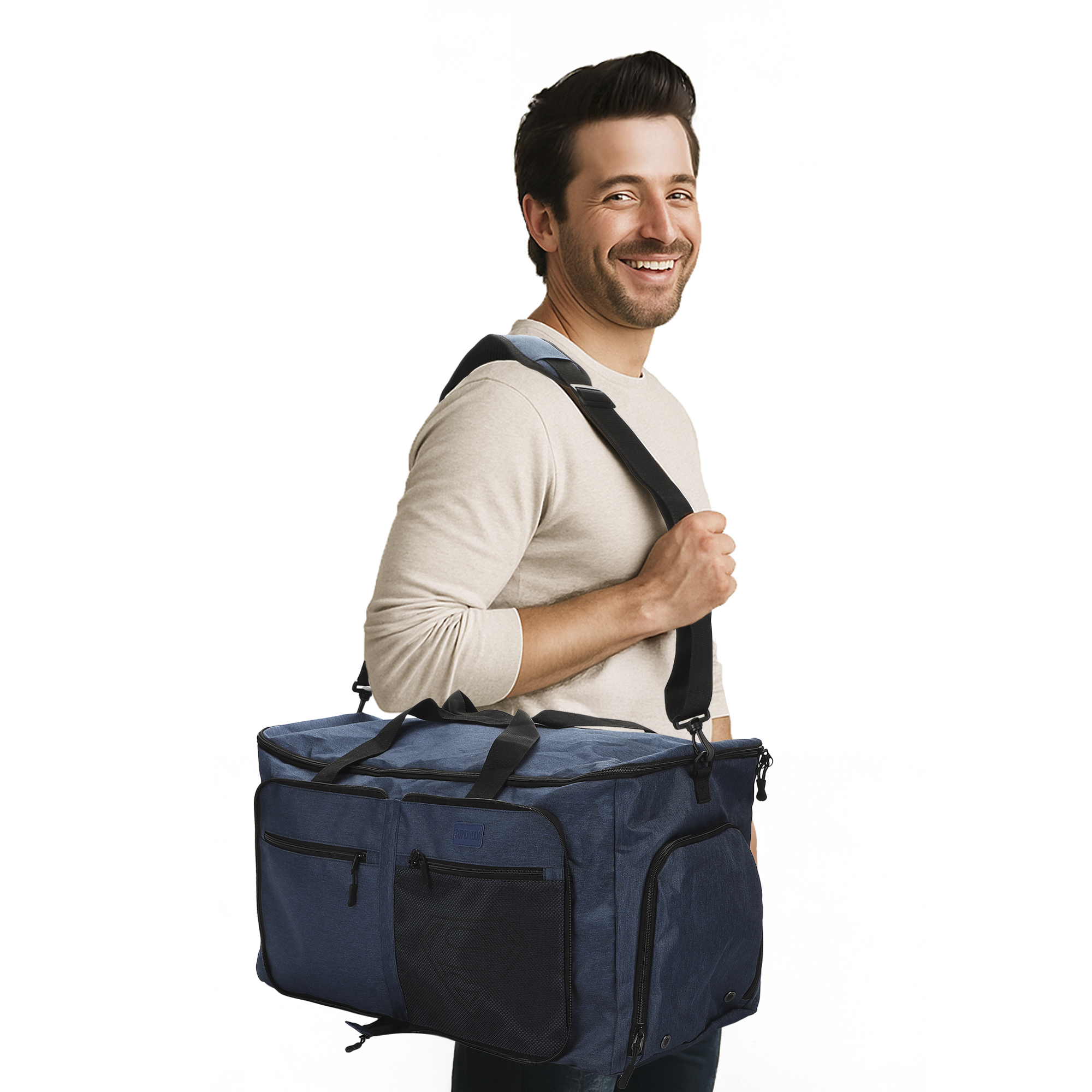 Superman Logo Blue 24" Packable Travel Duffle Bag with Shoe Compartment, Removable Shoulder Strap & Front Storage Pockets