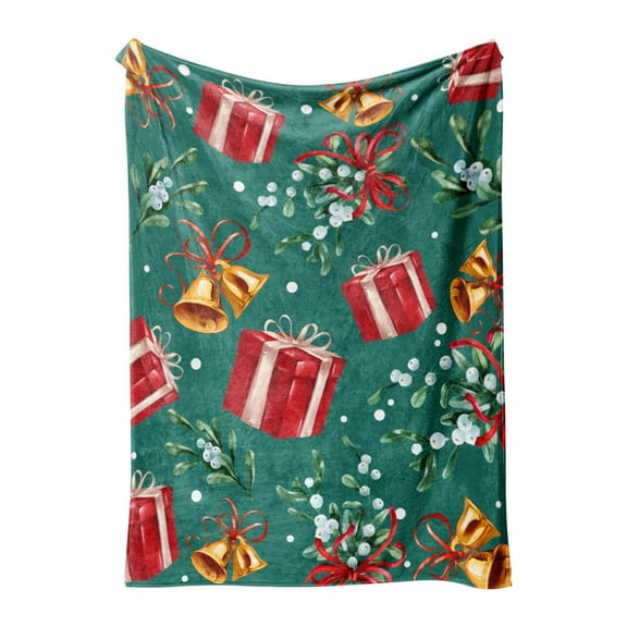 KOYPTL Christmas Flannel Throw Blanket,Soft Green Blanket for Couch Bed Chair Lounging Nap Travel Holiday Winter & Home Decoration,Warm Christmas Gift Boxes Blankets for Toddlers Women Girls-32x47in