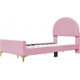 thumbnail image 6 of Twin Size Upholstered Platform Bed with Classic Semi-Circle Shaped Headboard and Mental Legs, Velvet, 6 of 9
