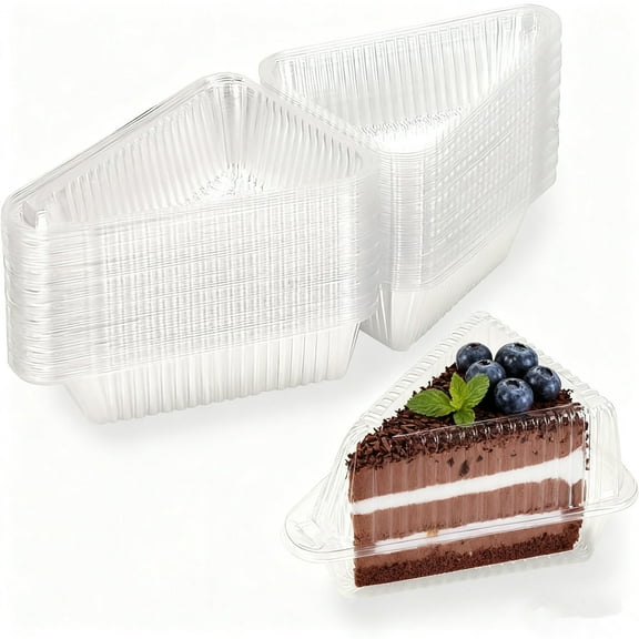 50Pcs Thicken Individual Cake Slice Containers Pie Slice Containers Disposable,Individual Cheesecake Containers,Plastic Boxes for Take Out Packaging, Bakery and Cafe Cake Carriers